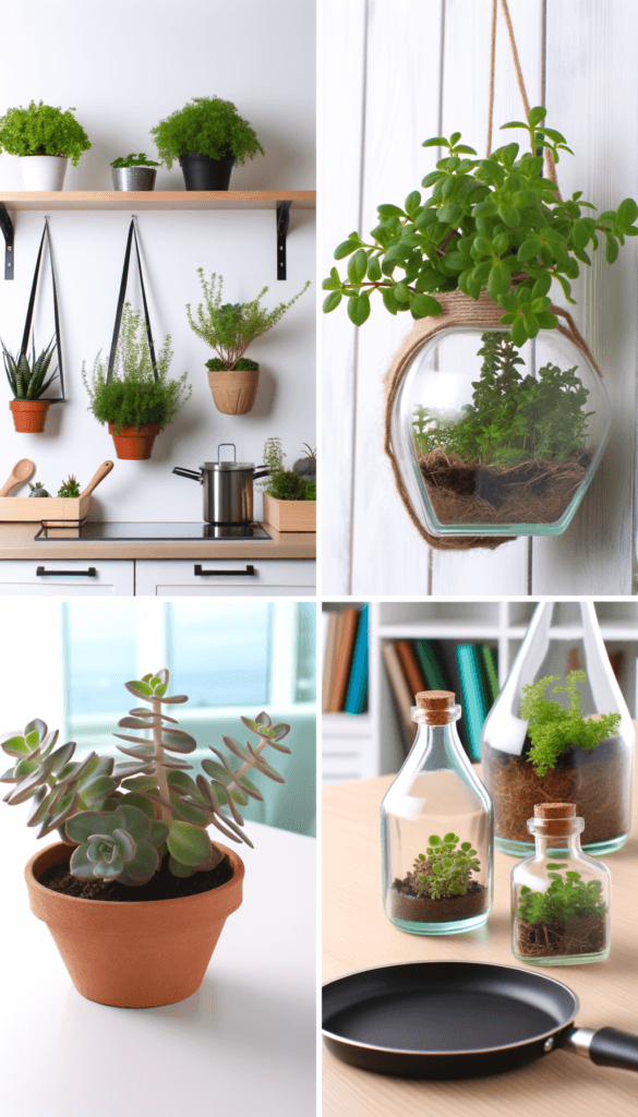 Pequenos vasos com ervas aromáticas na cozinha, terrários em estantes de livros ou mini-hortas suspensas são exemplos de como você pode verdejar a vida dentro de casa. Transformar garrafas de vidro em vasos para suculentas ou cultivar uma pequena árvore frutífera em um canto ensolarado são atitudes que conectam o morador ao ciclo da natureza, promovendo serenidade e bem-estar. Verde