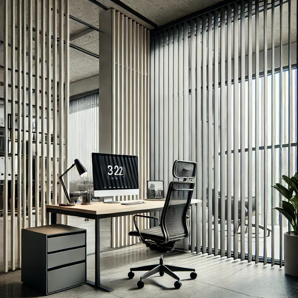 Escritório moderno com persianas verticais