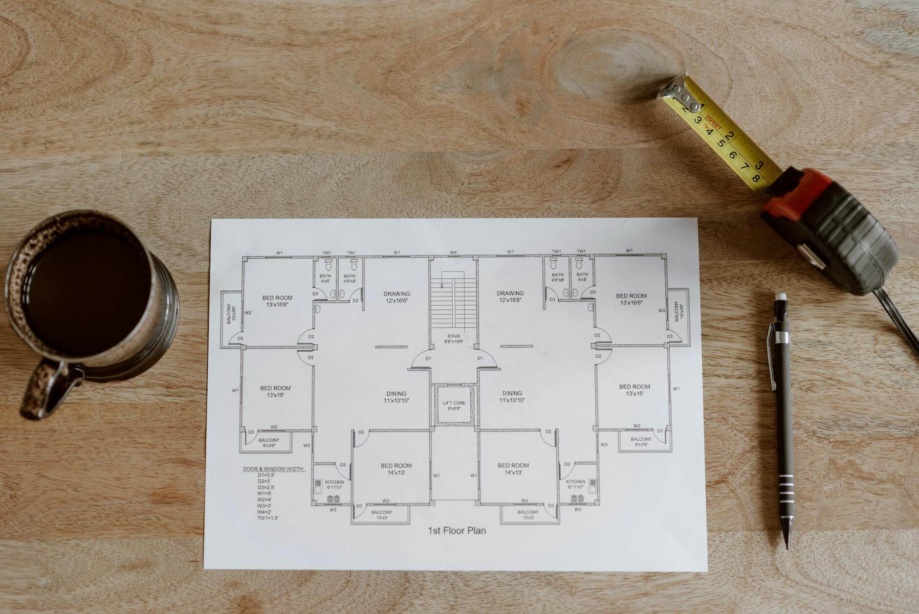 set of various instruments for work for architect