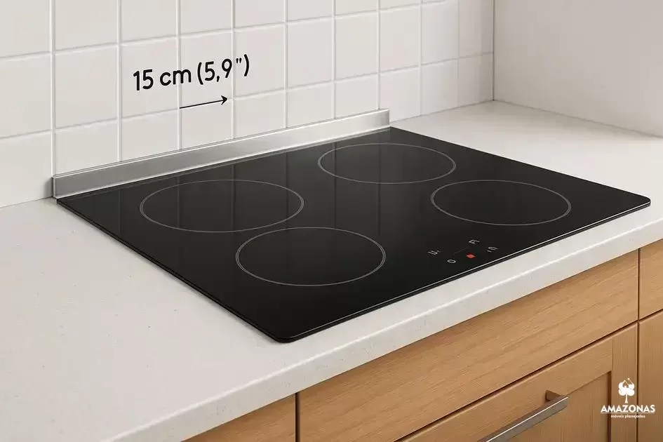 Distância ideal do cooktop: evite riscos com o recuo mínimo de 15 cm da parede