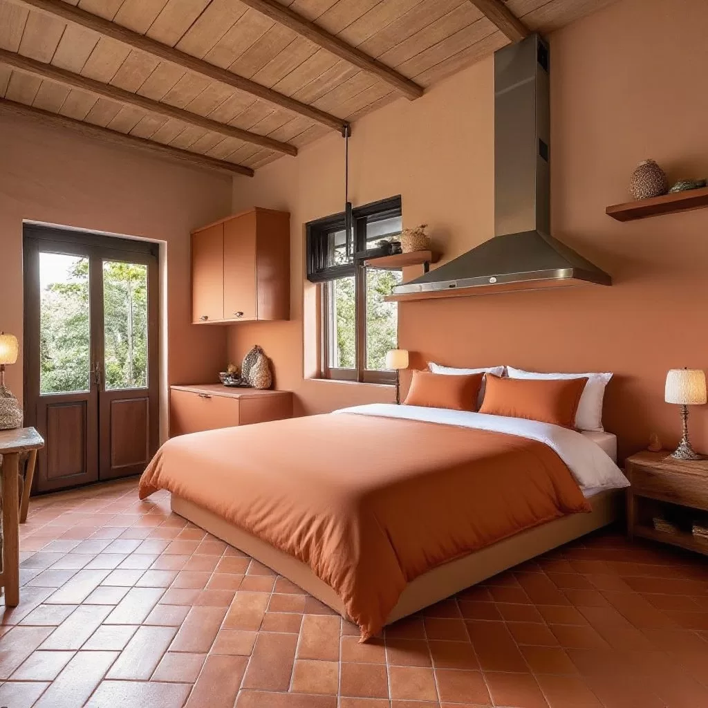 Área externa com mobilário elegante Terracota e Verde