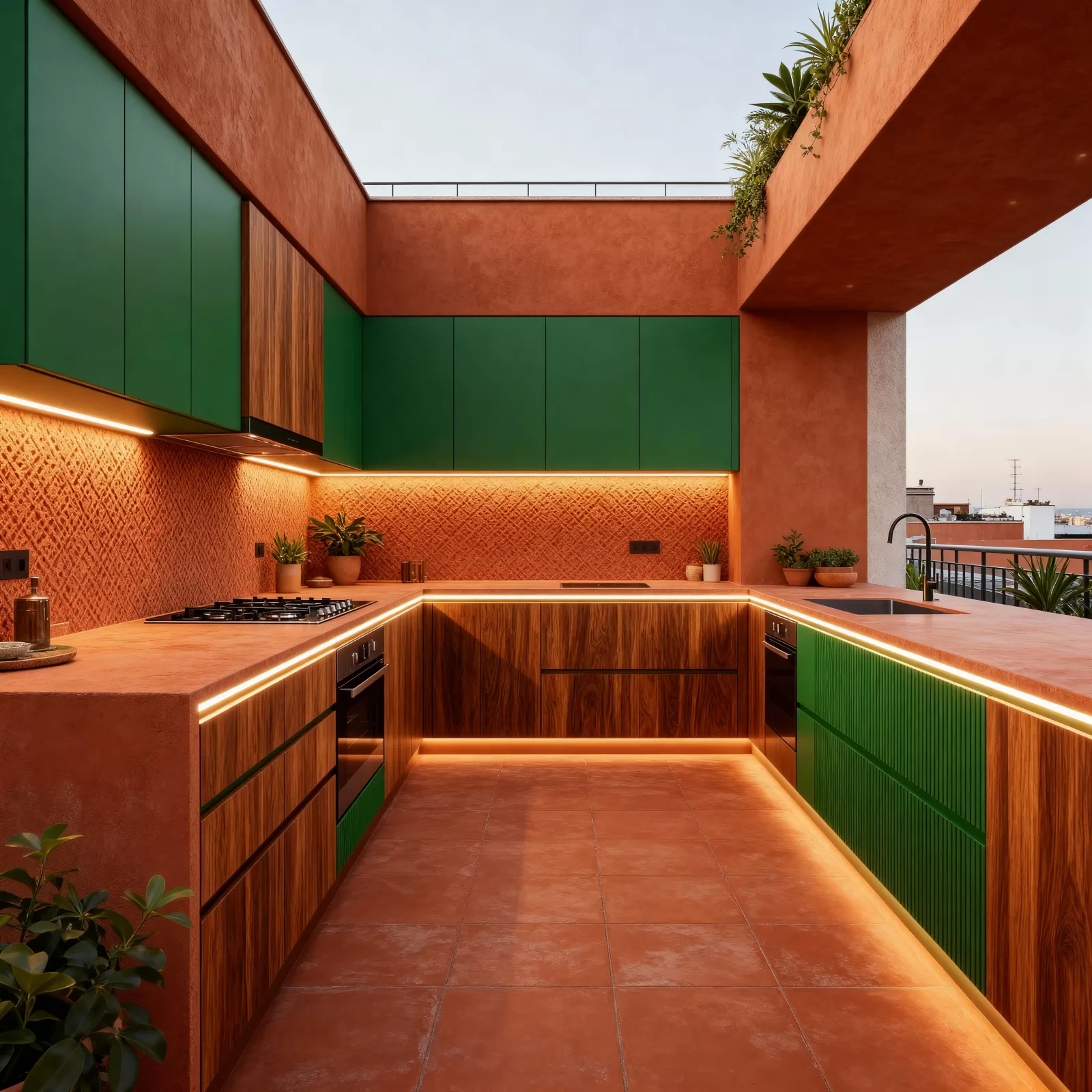 Área Gourmet em Terracota e Verde