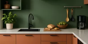 Cores para cozinha planejada verde-floresta com bancada branca - Amazonas Planejados Conselheiro Lafaiete