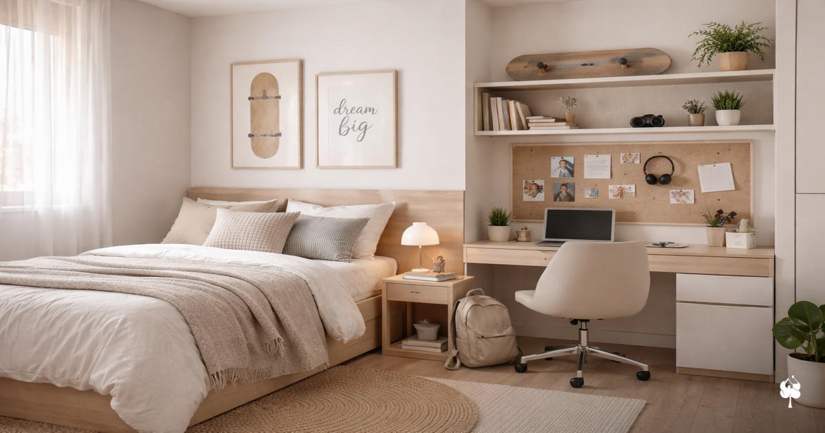 Home office integrado ao quarto adolescente