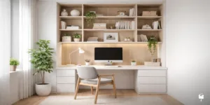 Estante com escrivaninha integrada: como montar um home office compacto e funcional
