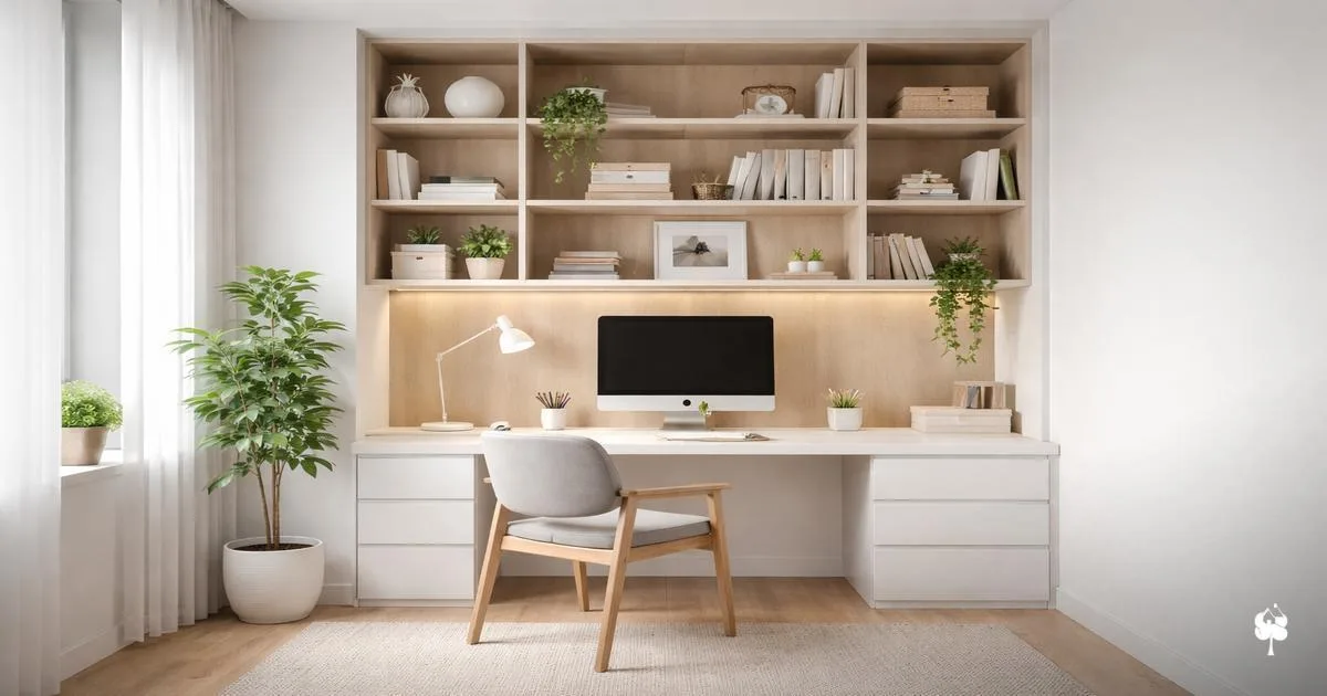 Estante com escrivaninha integrada: como montar um home office compacto e funcional