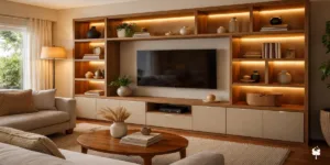 Estante planejada para sala: como combinar nichos, portas e iluminação do jeito certo