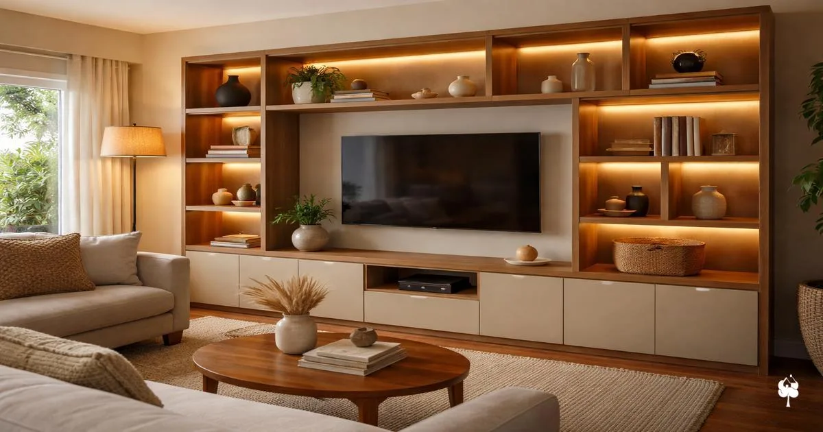 Estante planejada para sala: como combinar nichos, portas e iluminação do jeito certo