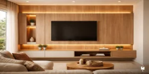 Painel de TV planejado: altura certa, tomadas embutidas e o que quase ninguém planeja